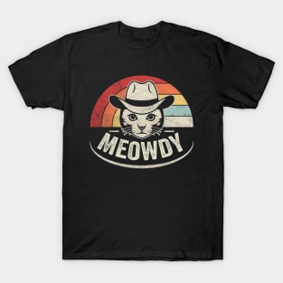 Retro Vintage Cat Meowdy Funny Country Side Cat Hat Cowboy Cat T-Shirt